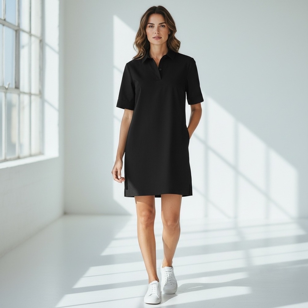 Finley Womens Black Short Sleeve Polo Shift Dress / Tunic‎ with Pockets Size Sm